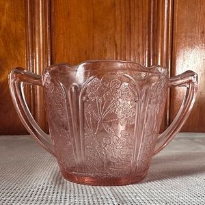 Jeanette Vintage Cherry Blossom Open Sugar Dish Pink Depression Glass